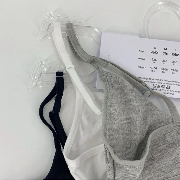 Calvin Klein NWT Girls' Black, Red, White, Grey 3-Pack Classic Crop Bralette, M - Picture 8 of 11